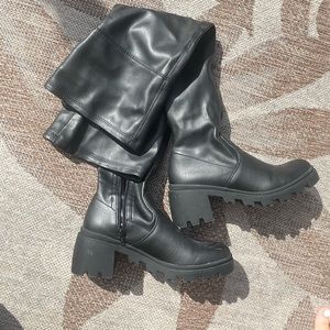 over the knee leather platform black boot size 8.5